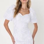 Lulus NWT  White Floral Jacquard Puff Sleeve Mini Dress Photo 0