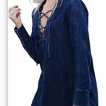 Free People Neopolitan Dreams Denim Indigo Tunic Lace Up Long Sleeve Top Size XS Photo 0