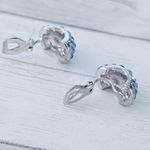 Vintage Clip On Earrings Silver Tone & Blue Gem Chunky Half Hoops Photo 6