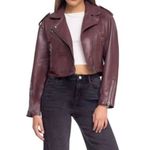 BLANK NYC Faux Vegan Leather Crop Moto Jacket In Wine Size Small NEW Photo 1