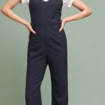 Anthropologie The Essential Jumpsuit Pinstripe Sleeveless Navy Blue Size US 0 Photo 0