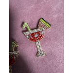 Martini Cocktail Watermelon Multi Color Rhinestone Earrings Costume Jewelry Red Photo 3