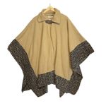 Le Moda Camel Color Fleece Cape Poncho Leopard Print Trim Mob Wife Retro Chic Tan Size L Photo 2