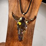 Free People Gold and Iridescent Bull Skull Pendant Necklace Photo 1