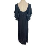 Farm Rio Anthropologie  Luiza Metallic Crochet Flutter Sleeve Maxi Dress Black Photo 8