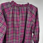 Entro  Pink plaid puff sleeve popover top ruffle fall oversized M cotton casual Photo 7