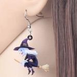 Cartoon Broomstick Witch Acrylic Earrings For Halloween Party Decor Gothic Style Black Photo 4