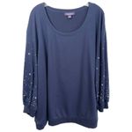 Roamans Plus Size 18W‎ 20W Sweatshirt Top Rhinestone Sleeve Studded Blue 1070 Photo 1