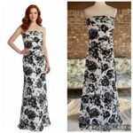 Lillie Rubin White Black Floral Strapless Beaded Evening Dress 12 Photo 1