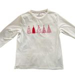 LARGE White Red Print Holiday Christmas Tree Long Sleeve Pullover Tee T Photo 8