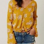 Billabong  Size Large Forget Me Knot Shirt Mustard Yellow Floral Boho Blouse Photo 0