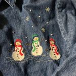 Karen Scott  small Denim Christmas embroidered button up Photo 2