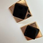Maximalist Gold tone metal Onyx Rhombus Square Vintage Statement earrings Photo 1