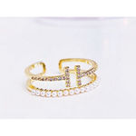 Boutique NEW Dainty Women's 14k Gold Filled‎ Bar Pearl Ring, Adjustable Photo 2