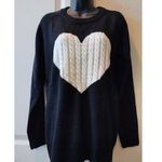 Big White Heart Cable Knit Sweater in Black size M Size M Photo 0