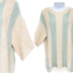 Anthropologie Loose Knit Vertical Striped Relaxed Fit Textured Sweater Knit Top Aqua Tan Photo 0