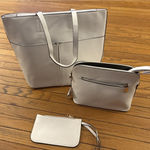 NWT White 3 Piece Pebble Leather Office Laptop Tote Bag, Purse And Wristlet‎ Photo 0