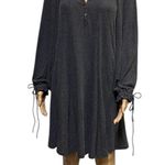 GiGio Gray Ribbed A Line Button Henley V Neck Long Sleeve Dress Oversized Small Photo 1