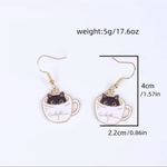 None Teacup black cat dangle earrings Photo 1