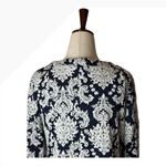 Aryeh  Dress Women Medium Navy Blue Ivory Damask Bell Sleeve Tunic Mini Boho‎ Photo 4