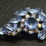 Vintage Light Blue Rhinestone & AB Rhinestones Glass Paisley Brooch Pin 2” Photo 0