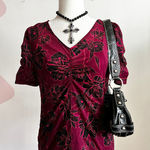 Apt. 9 Burgundy Mesh Sheer Floral Top, Grunge Fairycore Whimsigoth Witchy‎ Small Photo 0
