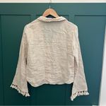 ZARA  button down beige linen fringe top Photo 10