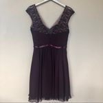 W•too Wtoo Dark Purple Floral Lace Shoulders Formal Dress Photo 3