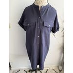 Theory Navy Shirt Dress Sz M Short Sleeve Pocket Button-Up Minimalist Lagenlook Photo 1