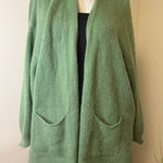 Italian Made Mohair Blend Open Front Cardigan Sage Green Soft Knit Pockets XL Photo 0