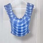 JUST POLLY Women’s Scrunched Sheer Gingham Cottagecore Crop Top Blue Size M Photo 2