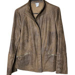 Chico's  Moto Jacket Womens‎ Size 4/6 Brown Distressed Faux Suede Lace-Up Cuffs Photo 0