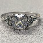 Sterling Silver CZ Cushion Cut Glamorous Halo Engagement Wedding Ring Size 10 Photo 0