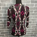 Tory Burch  Dabney Cardigan Sweater 100% Wool Ikat Print Black Pink Size Small Photo 7