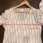 CAbi Devoted White and Black Heart Patterned Blouse V-Neck Ruched Sleeves Photo 7