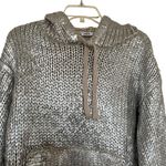 ZARA  Woman Silver Metallic Foil Hoodie Futuristic Y2K Streetwear Knit FW23 Small Photo 3