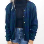 90s TALLY HO Green and Blue Plaid Gold Button Accent Button Up Cardigan Size L Photo 10