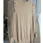 Women's Ontwelfth Beige Mock Neck Soft Sweater with Sheer Floral Sleeves M Size M Photo 4