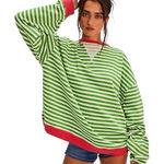 Free People Classic Striped Oversized Crewneck Pink Clover Combo Size M Photo 0