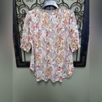 MELLODAY tie vneck 3/4 ruffle sleeve paisley print top Photo 1