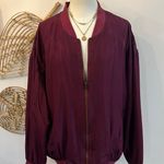 Vintage Leo Silk Burgundy Bomber Jacket Oversized Minimalist Retro Streetwear L Purple Size L Photo 1