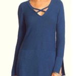 Free People  Navy Blue Criss Cross Tunic Sweater Side Slit Women's size S Photo 0