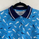 Lands' End Blue Whale Novelty Print Nautical Short Sleeve Polo Golf Shirt Size M Photo 1