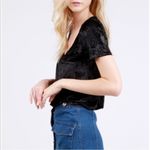 Spring + Mercer Women's Black Velvet Short Sleeve Tee Shirt Size Small Photo 1