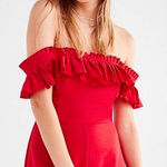 Urban Outfitters NWOT Red Ruffle Off the Shoulder Romper size Small Photo 0