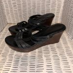 UGG  Mattie Black Leather Strappy Wedge Sandals Stacked 3" Inch Heel Platform 10 Photo 1
