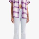 MOTHER Denim Short Sleeve Shirt Cotton Plaid Paying In Sand Dollars NEW Photo 1