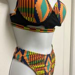 UNBRANDED Kente African Cloth Print High Waist Cut Out Bikini Swimsuit Multiple Photo 6