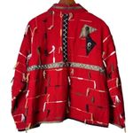 Orvis  Cotton Tapestry Funky Jacket Red Artsy Tribal Button Up Womens XL Photo 1