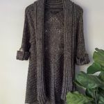 BCBGMAXAZRIA  Long Tunic Cardigan Sweater Cuffed Sleeves Crochet Knit Ribbed EUC Photo 13